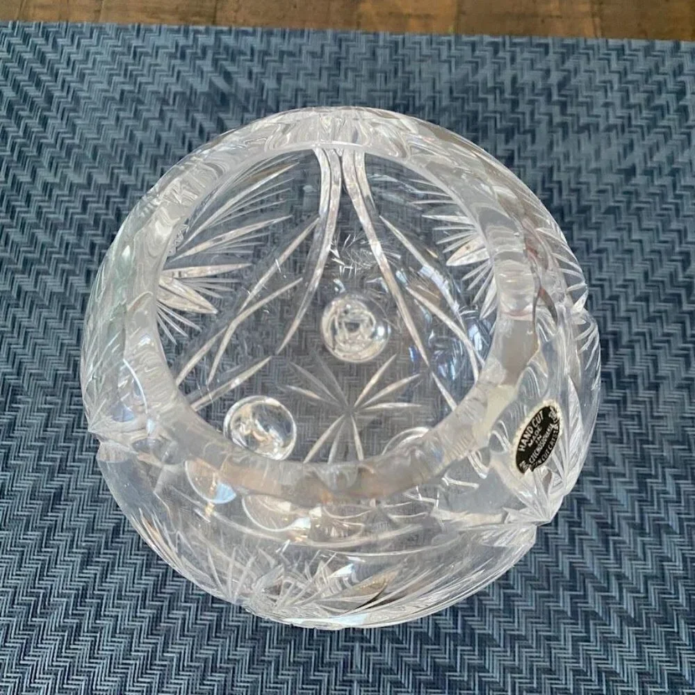 American Cut Crystal Corp Czech Footed Round Rose Vase